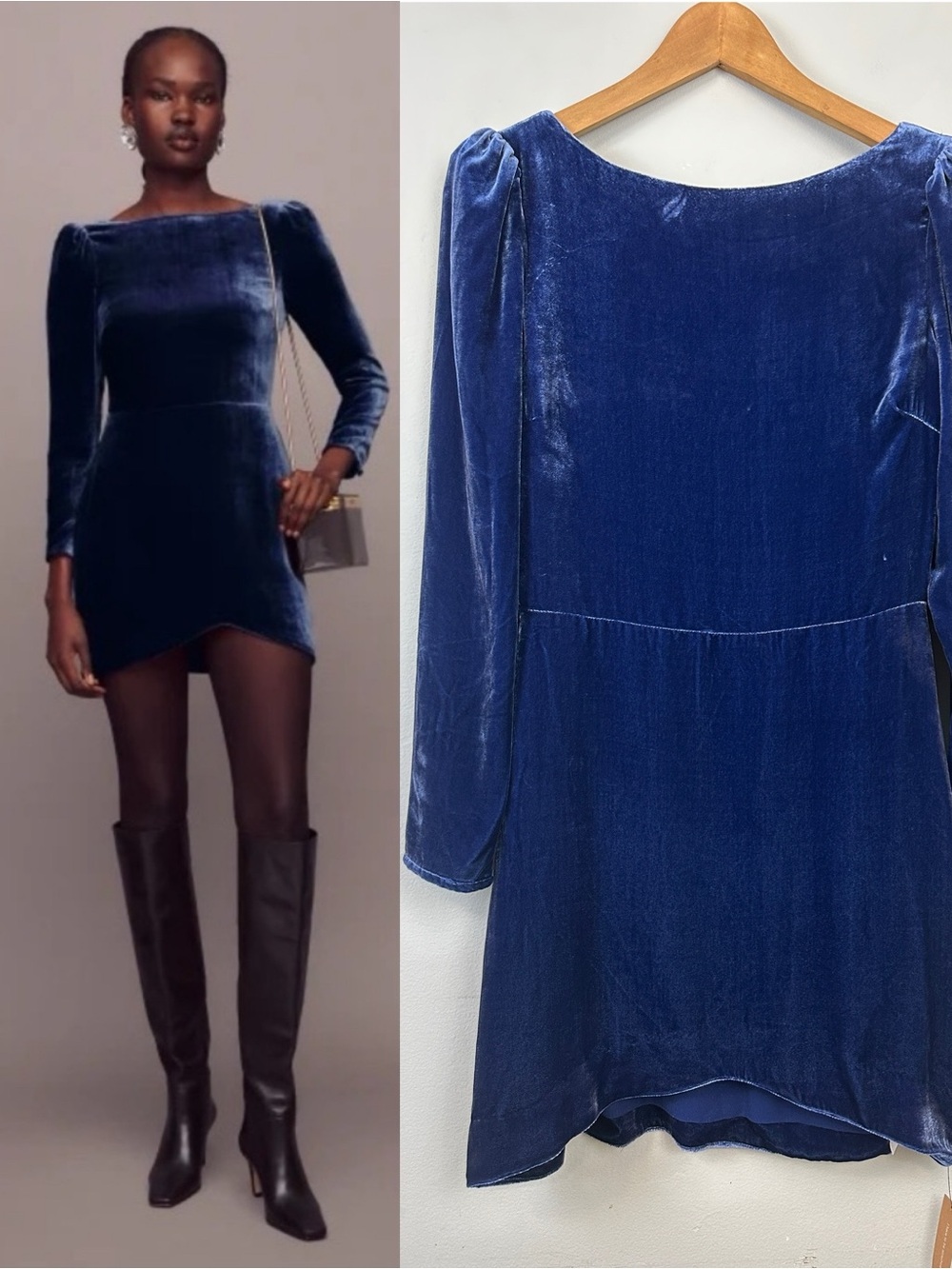 NWT Reformation Les Velvet Dress Danube Blue Rayon Silk Short Cocktail Dress 4